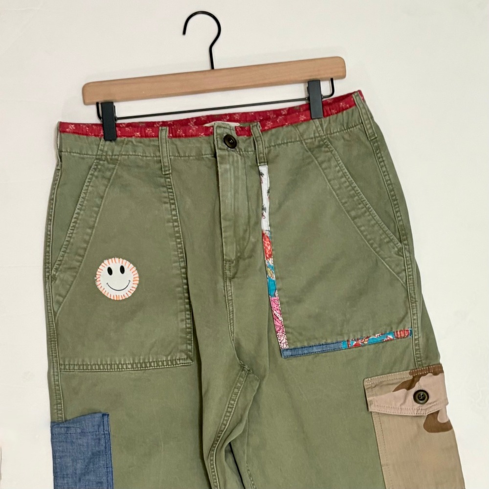 ROY ROGERS Green Cargo Pants Pockets Patches Retro Cropped Roy Roger's Size 31 - Picture 4 of 13